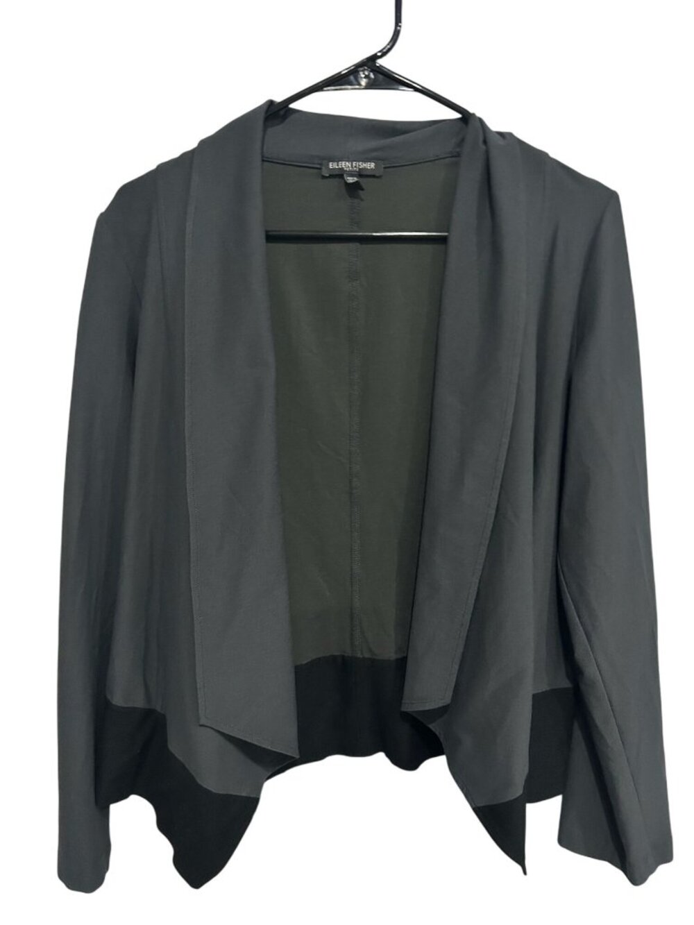Eileen Fisher Petite Large Black Gray Open Front Cardigan Jacket Minimalist